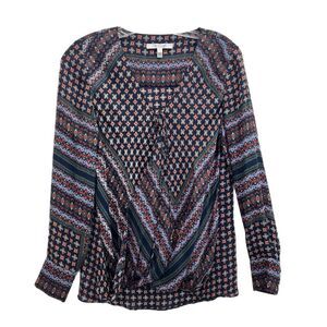 Derek Lam 10 Crosby Top Blouse Size 2 Faux Wrap Draped 100% Silk Blue Floral LS